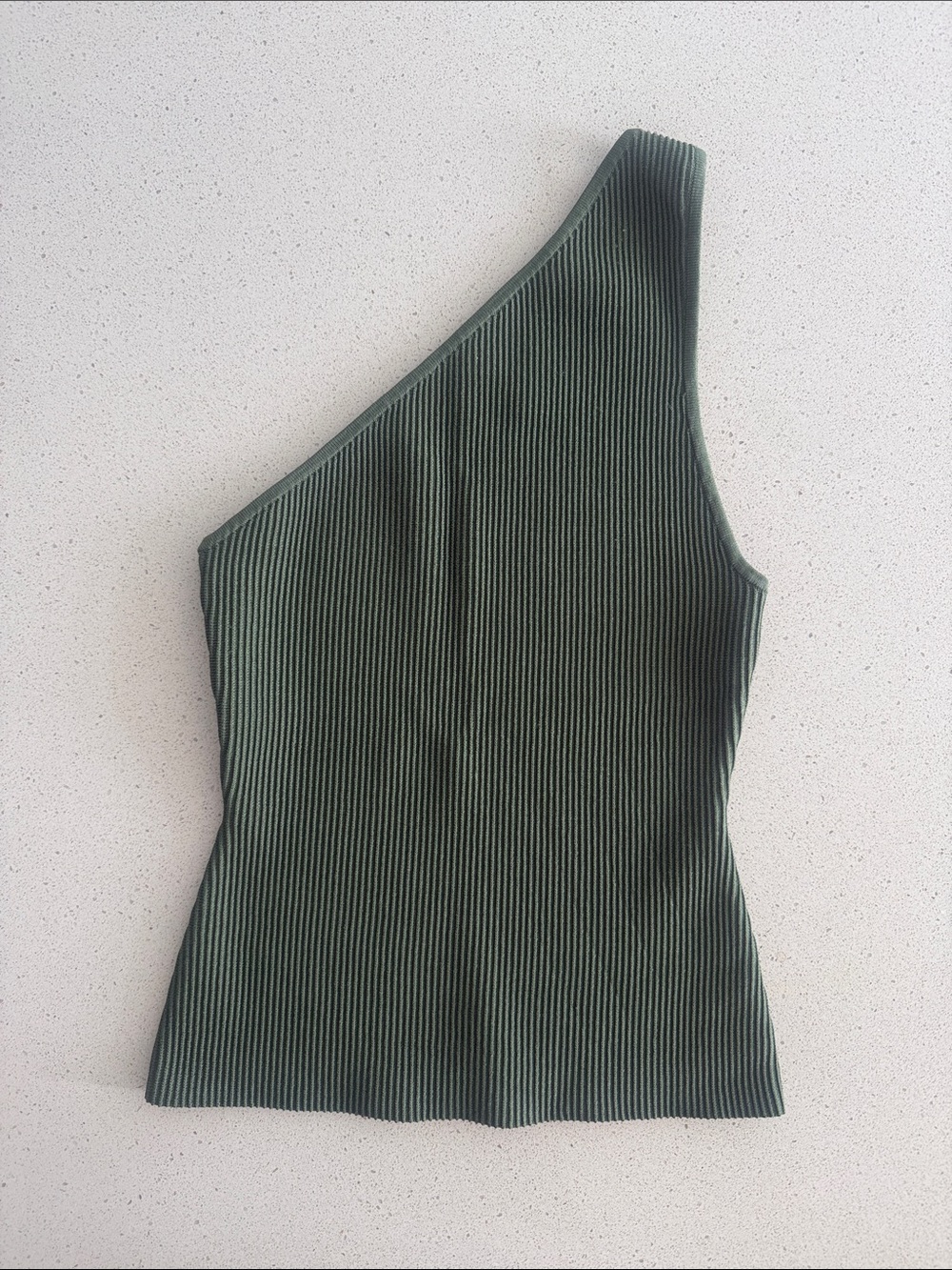 Babaton Sculpt Knit One-Shoulder Ribbed Tank in Olive Green